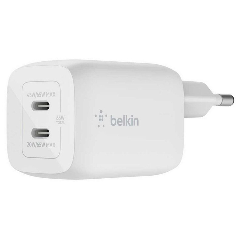 Зарядний пристрій мережевий Belkin 65Вт 2хUSB-С GAN PD PPS, білий