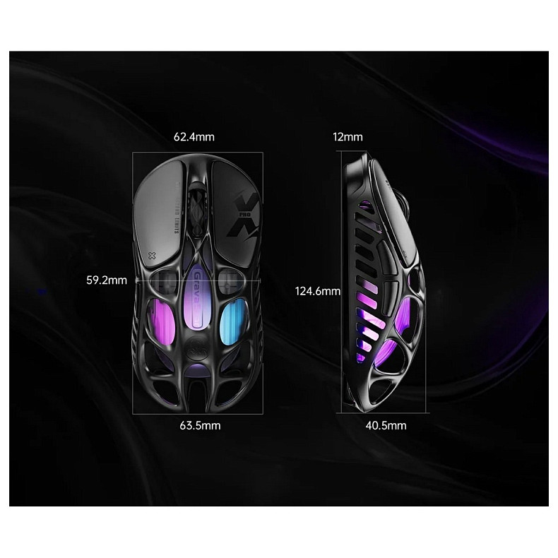 Мышь GravaStar Mercury X Pro, 8K, BT/WL/USB-A, RGB, черный