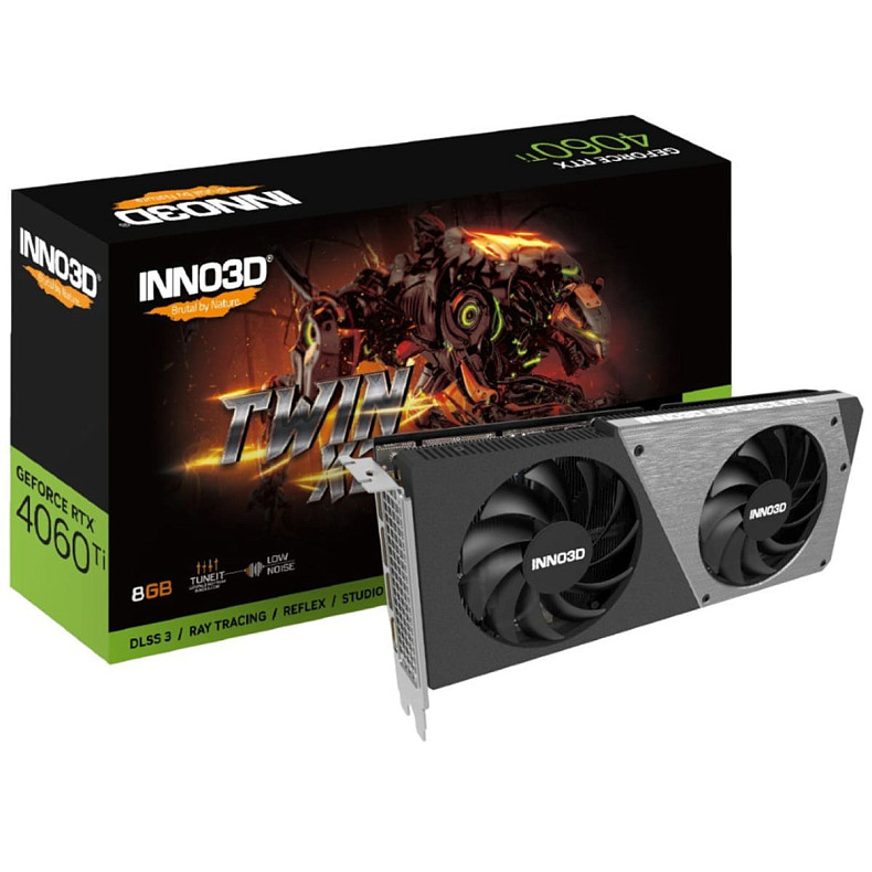 Відеокарта Inno3D GeForce RTX4060 TI Twin/X2/8GB GDDR6/128-bit/2535MHz/18Gbps/3xDP+HDMI RTX 4060 Ti Twin X2