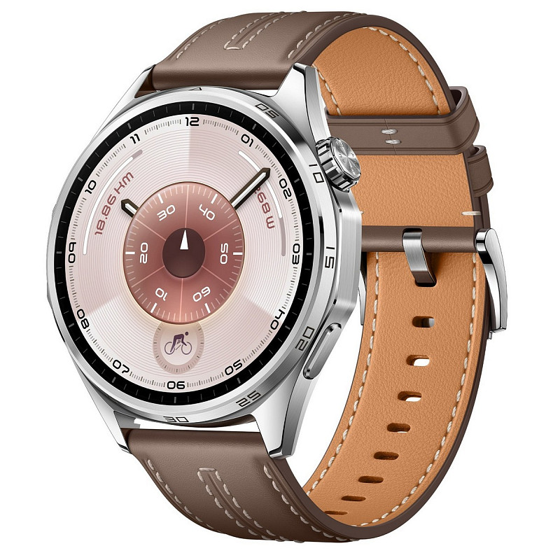 Смарт-часы Huawei Watch GT 6 46mm Steel with Brown Composite Leather Strap (55020FTW)