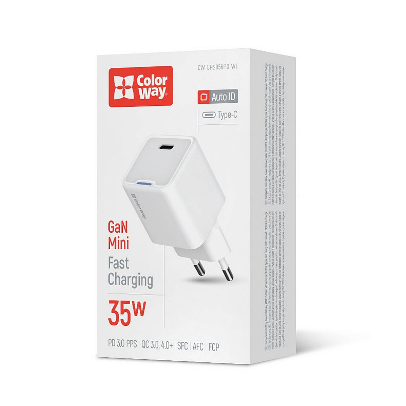 Сетевое зарядное устройство ColorWay GaN Mini 35W PD Port PPS USB-C White (CW-CHS056PD-WT)