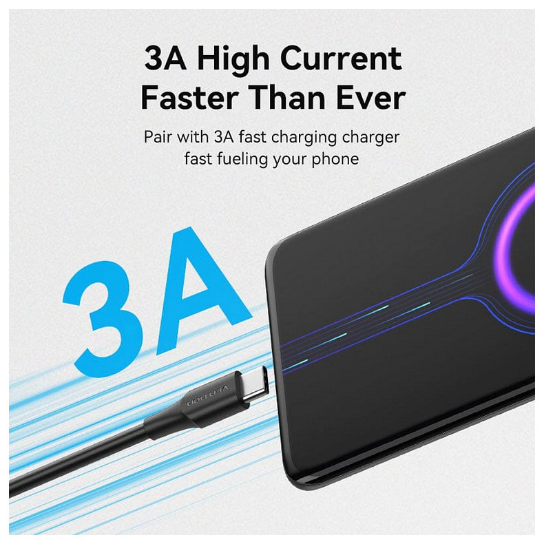 Кабель USB 2.0 AM-Type-C M, 1.5 м, 3.0A, (18W) PVC чорний Vention