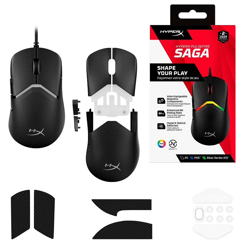Мышь HyperX Pulsefire SAGA, RGB, USB-A, черный