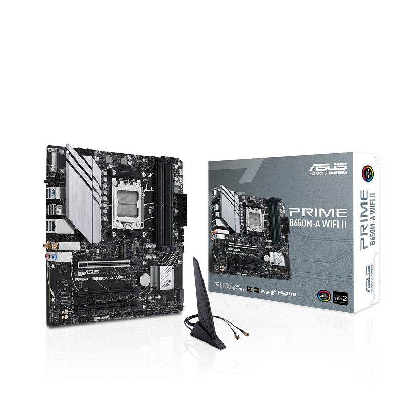 Материнская плата ASUS PRIME B650M WIFI II sAM5 B650 4xDDR5 M.2 D-Sub HDMI DP WiFi BT mATX