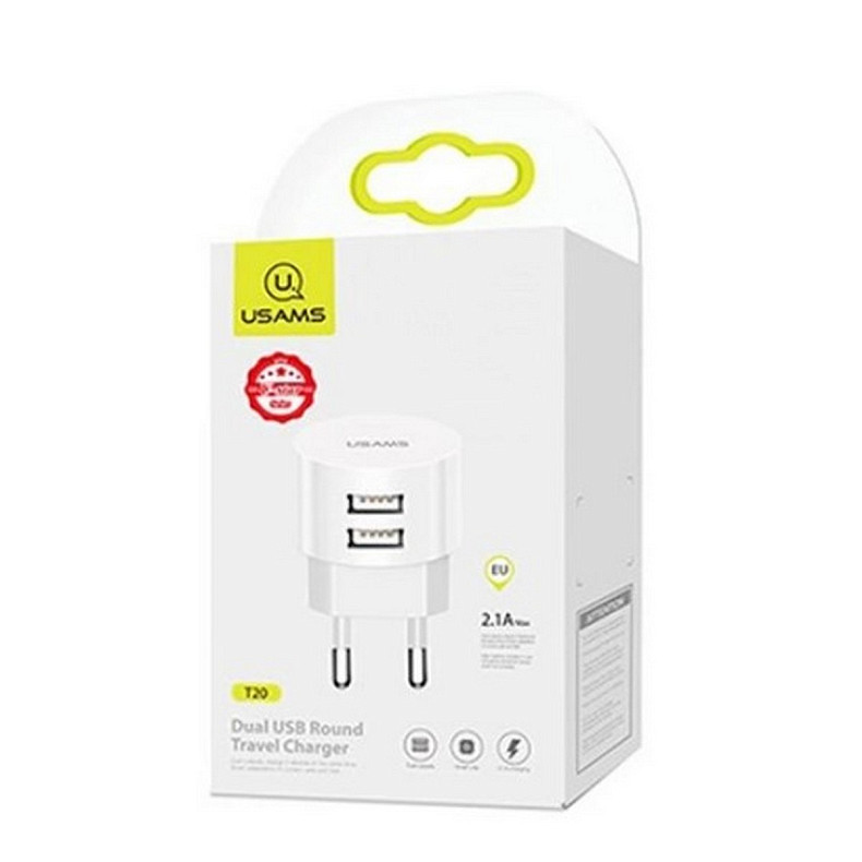 Сетевое зарядное устройство Usams T20 (2USB, 2.1А) White (CC80TC01)