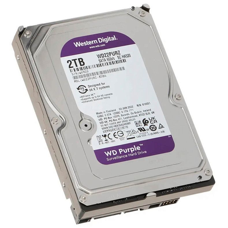 Жесткий диск WD 2.0TB Purple 5400rpm 64MB (WD22PURZ)