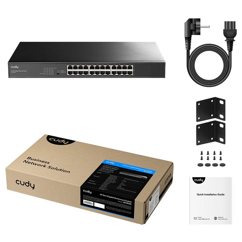 Коммутатор Cudy GS1024L, 24 портовый Gigabit Metal Switch, 19"RM