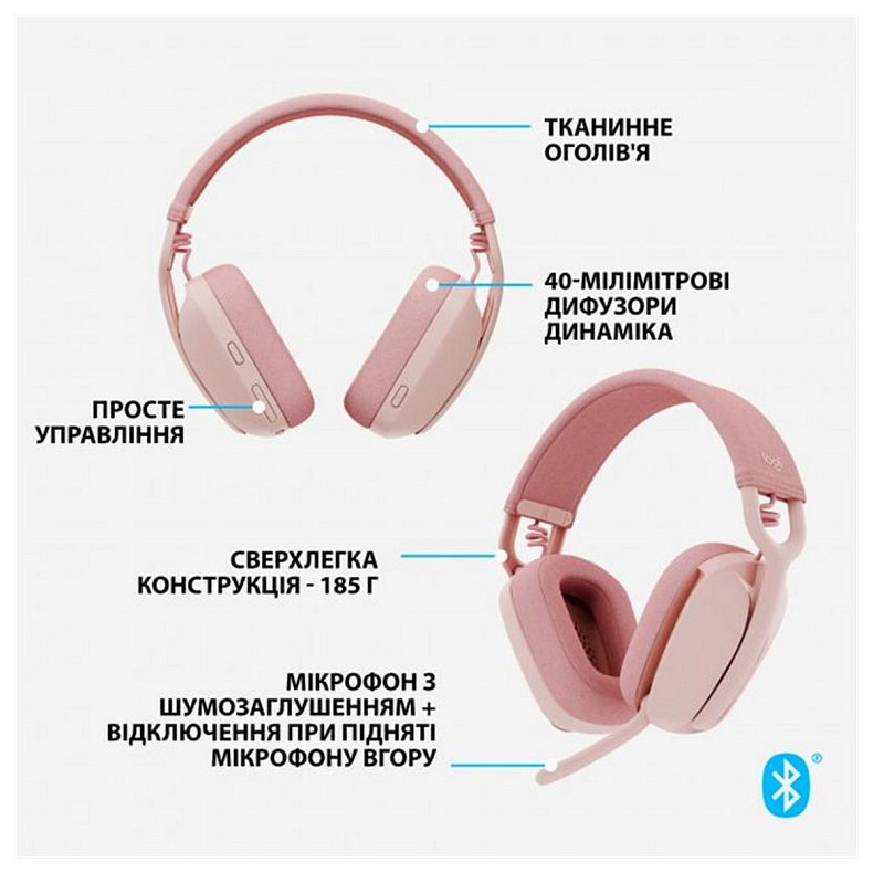 Bluetooth-гарнитура Logitech Zone Vibe 100 Wireless Rose (981-001224)