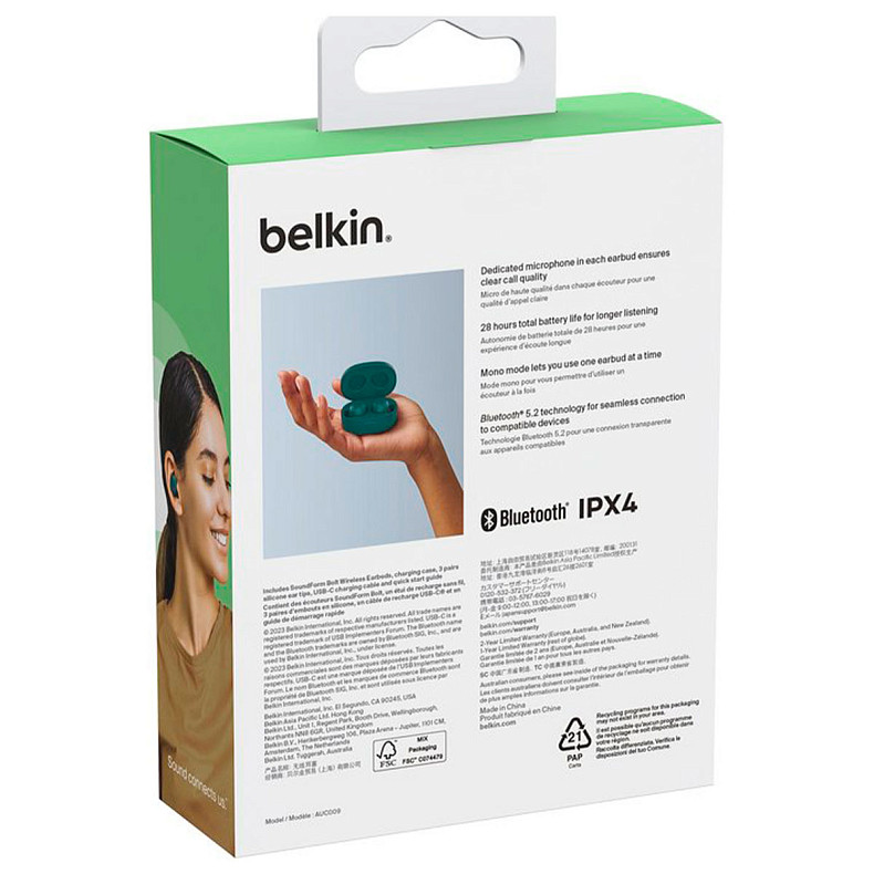 Наушники Belkin Soundform Bolt True Wireless Teal (AUC009BTTE)