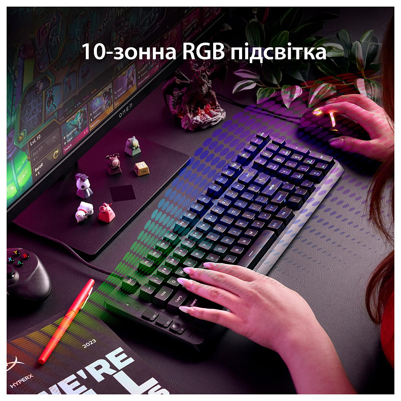Клавіатура мембранна HyperX Alloy Origins EVE 1800 99key, Red, USB-A, EN/UA, RGB, чорний