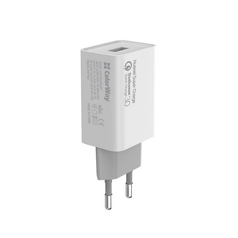 Сетевое зарядное устройство ColorWay QC3.0 (1USBx4A) White (CW-CHS014Q-WT)