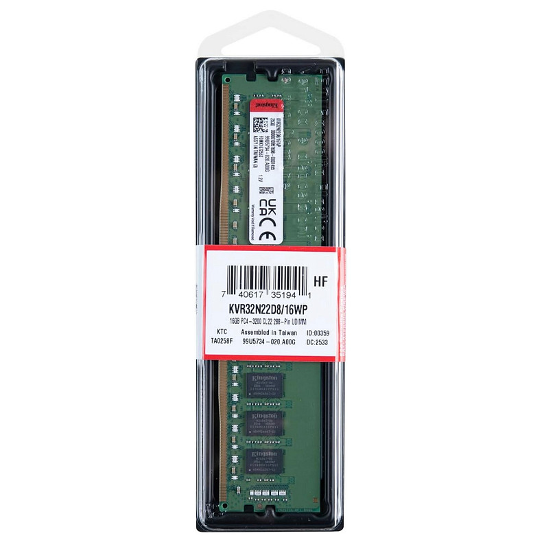 ОЗУ Kingston ValueRAM DDR4 16GB 3200MHz (KVR32N22D8/16WP)