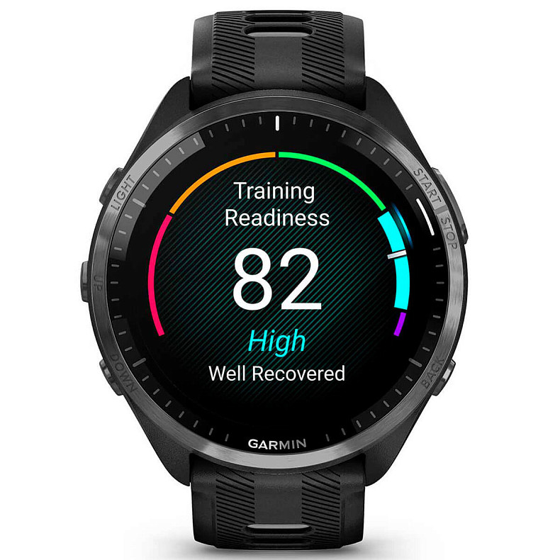 Спортивные часы Garmin Forerunner 965 Carbon Gray DLC Titanium Bezel with Black Case and Black/Powder Gray Silicone Band