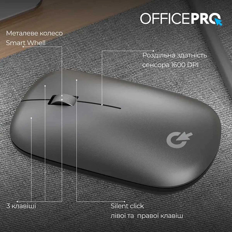 Миша OfficePro M225G Silent Click Wireless Gray