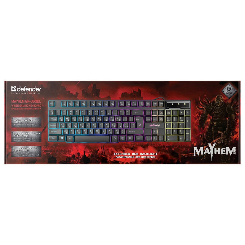 Клавіатура ігрова Defender Mayhem GK-360DL UA RGB,19 Anti-Ghost