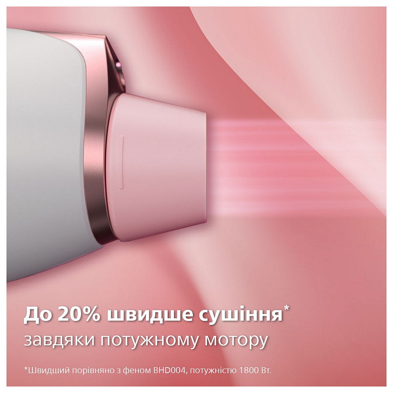 Фен Philips Prestige, 1800Вт, 3 режима, диффузор, иониз-я, эко режим., хол. обдув, бело-розовый