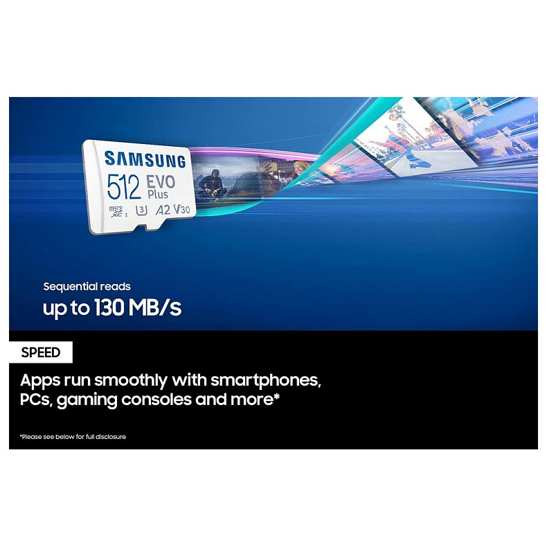 Карта памяти Samsung microSDXC 512GB C10 UHS-I R100MB/s Evo Plus + SD