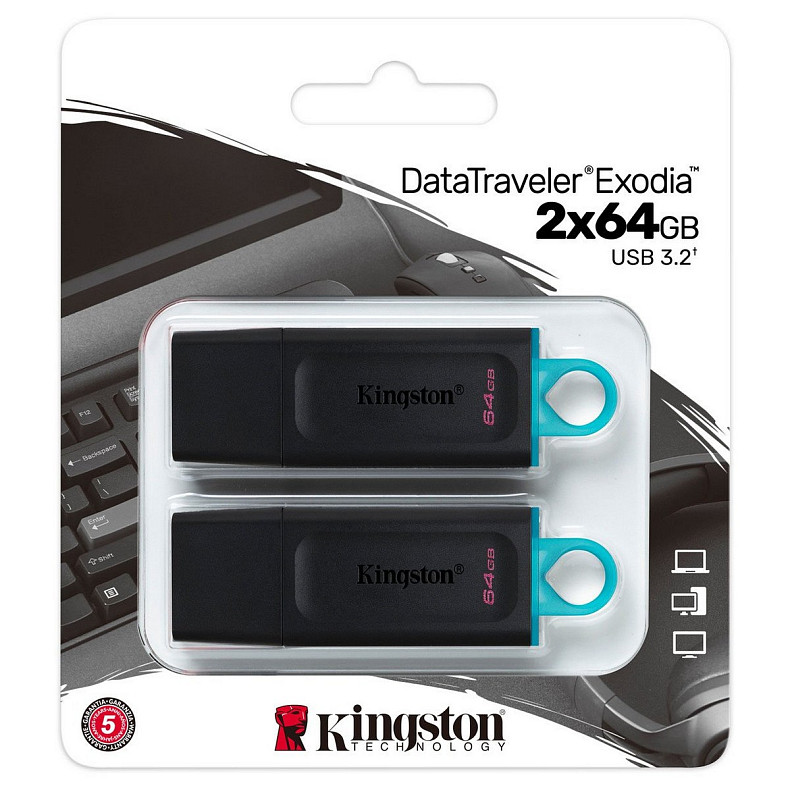 Флеш-накопичувач Kingston DT Exodia 64GB USB 3.2 Black/White - 2P (DTX/64GB-2P)