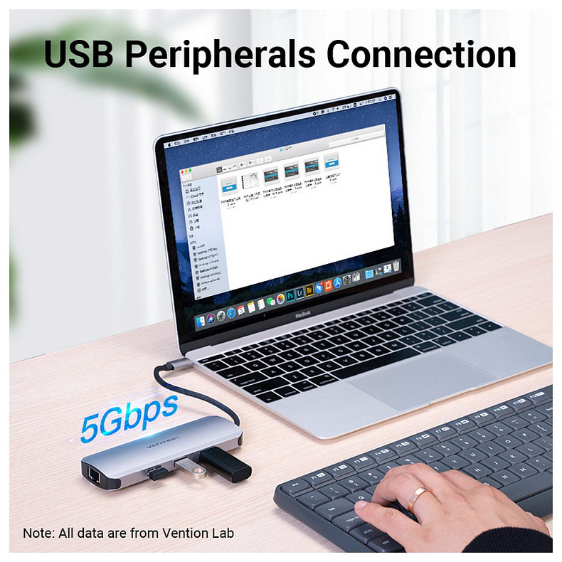 Док-станція USB3.1 Type-C --> HDMI/USB 3.0x3/RJ45/SD/TF/PD 100W Hub 8-in-1 Vention