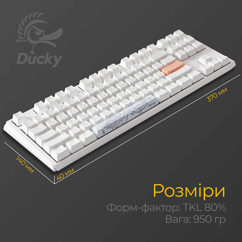 Клавіатура Ducky One 3 TKL Cherry MX Red RGB White UA
