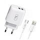 Зарядний пристрій SkyDolphin SC22EBV (2USB, 2.1A) White (MZP-000164) + кабель microUSB