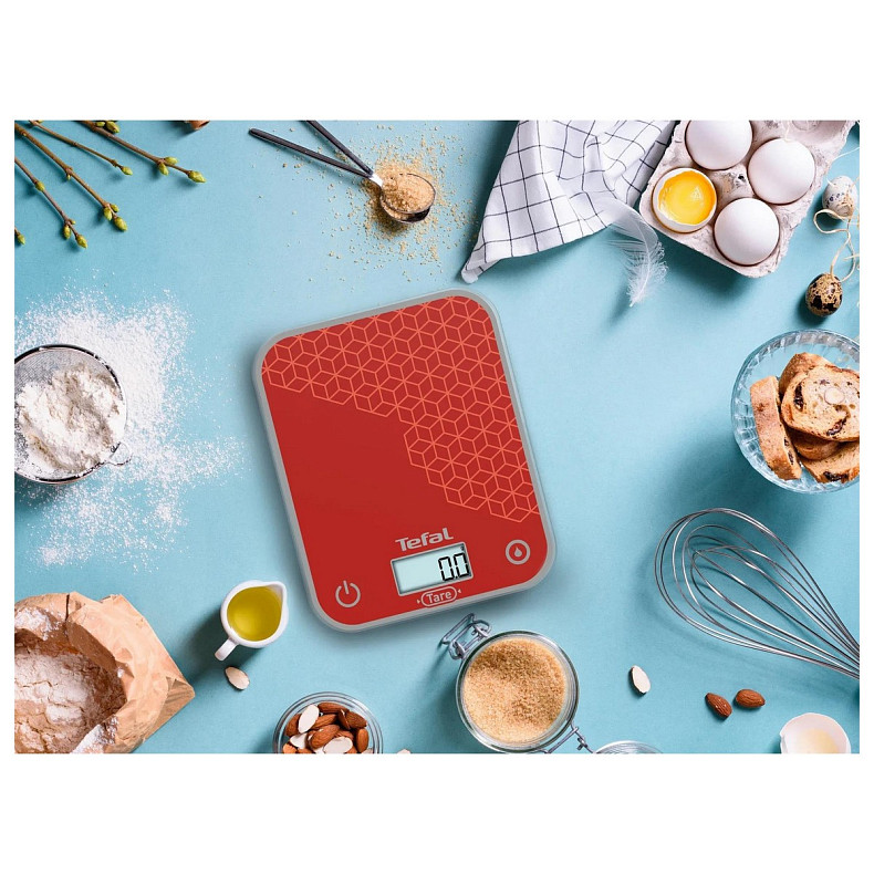Ваги Tefal кухонні Optiss, 5кг, AAAx2 в комплекті, скло, червоний