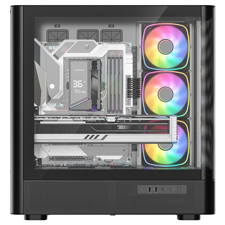 Корпус Modecom VOLCANO AQ500 ARGB MIDI FRONT LCD 6,2”, 4x120mm fans BLACK без БЖ ATX