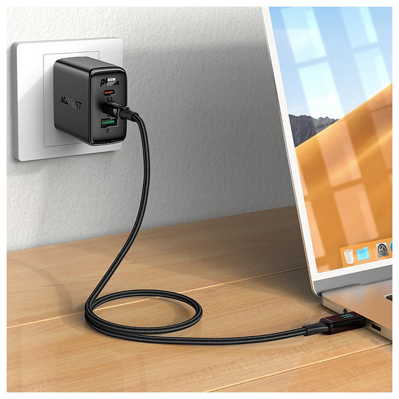Кабель USB 2.0 USB-C to USB-C, 2 м, 100W, 5.0A, с дисплеем, C6-03 Acefast