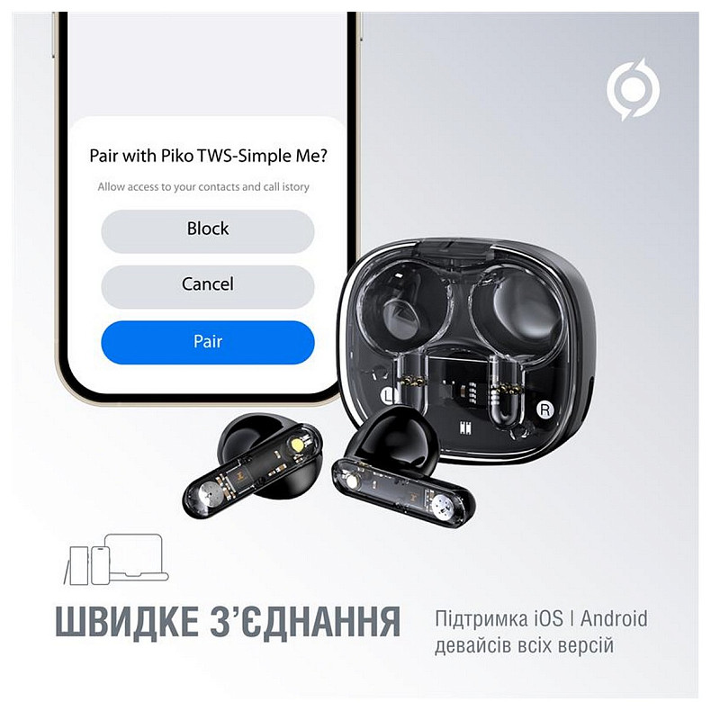 Наушники Piko TWS-SimpleMe Black (1283126583438)