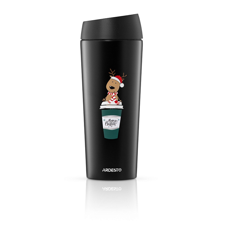 Термокружка Ardesto Coffee Time Christmas Reindeer 450мл, нержавеющая сталь, черная (AR2645RN)