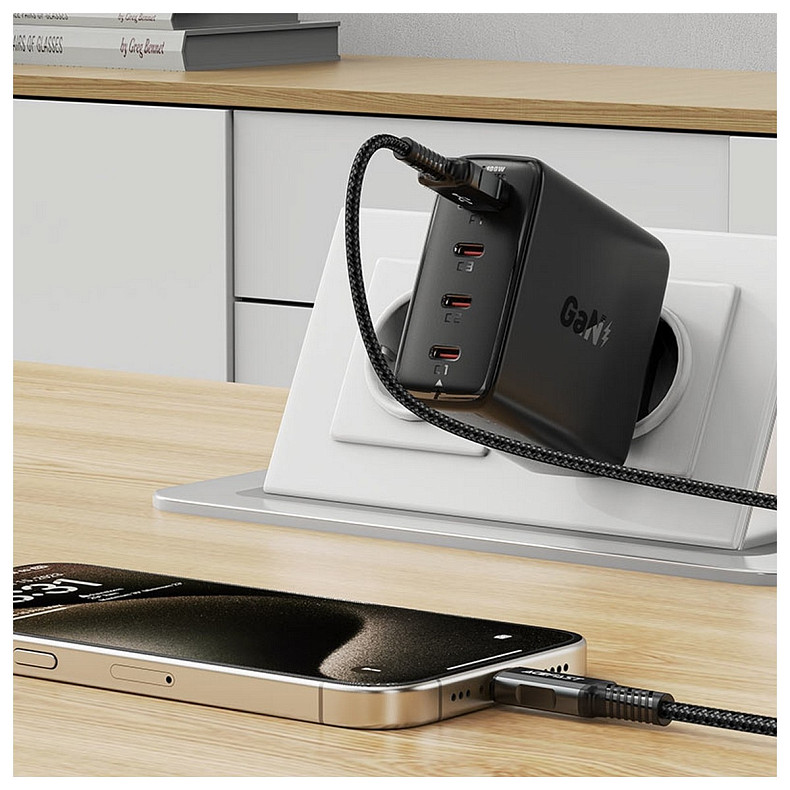 Зарядний пристрій 4xUSB 100W (3xUSB-C+USB-A) Gan A94 Fast Charger Black Acefast