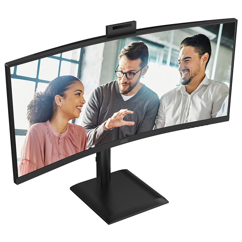Монітор AOC 34" CU34E4CW, WQHD, VA, 120Гц, вигн., 2xHDMI, DP, USB-C, RJ-45, USB-hub,cam,HAS, кол.