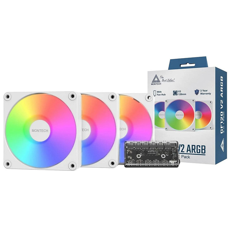 Набір із трьох вентиляторів Montech GF120R V2 ARGB PWM 120MM 3 IN 1 (W)