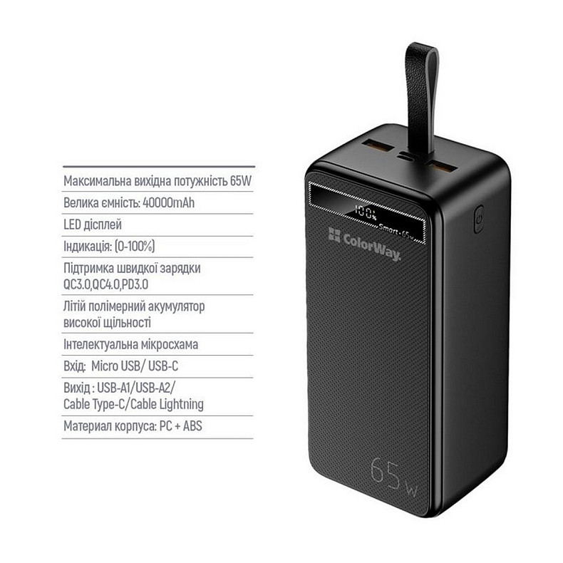 Универсальная мобильная батарея ColorWay Powerful 40000mAh Black (CW-PB400LPA4BK-PDD)