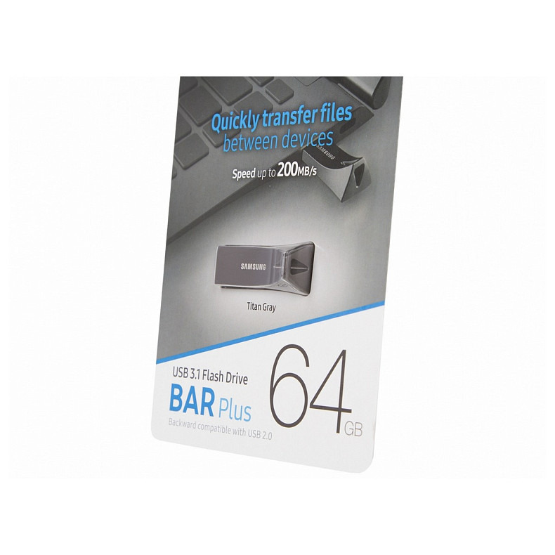 Накопичувач Samsung  64GB USB 3.1 Type-A Bar Plus  Сірий (MUF-64BE4/APC)