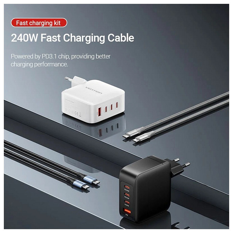 Зарядное устройство 4xUSB 140W (3xUSB-C+USB-A) PD3.1/QC3.0/GaN White Vention