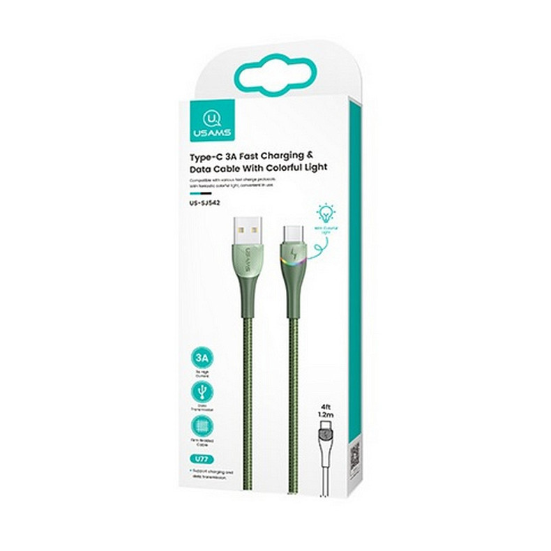 Кабель Usams US-SJ542 USB - USB Type-C, 1.2 м, Green (SJ542USB03)