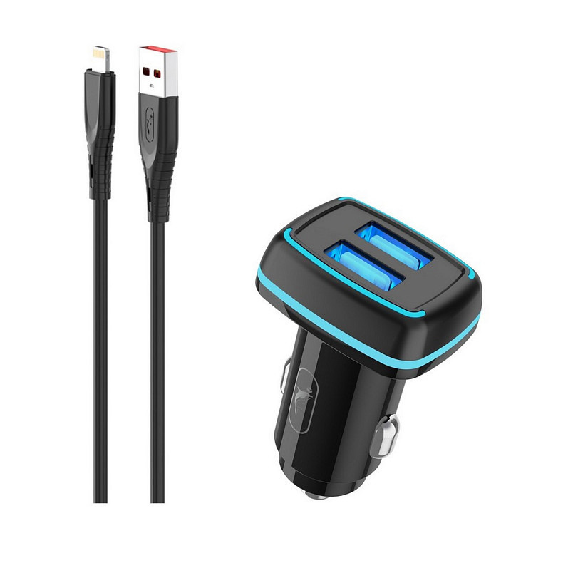Автомобильное зарядное устройство SkyDolphin SZ18L (2USB, 3.4A) Black (AZP-000099) + кабель Lightnin