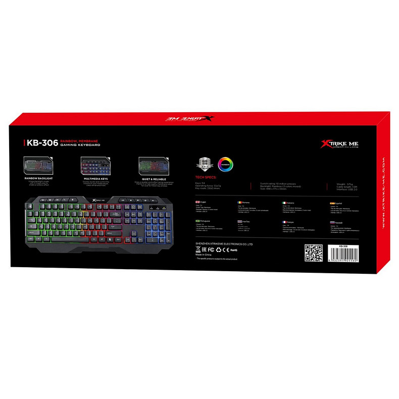 Игровая клавиатура XTRIKE ME KB-306 RU 114 кл. радужная LED подсветка, USB, черная