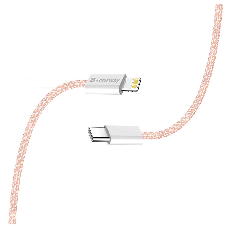 Кабель ColorWay Lightning + USB Type-C (M/M), 3.0 А, 1 м, Pink (CW-CBPDCL061-P)