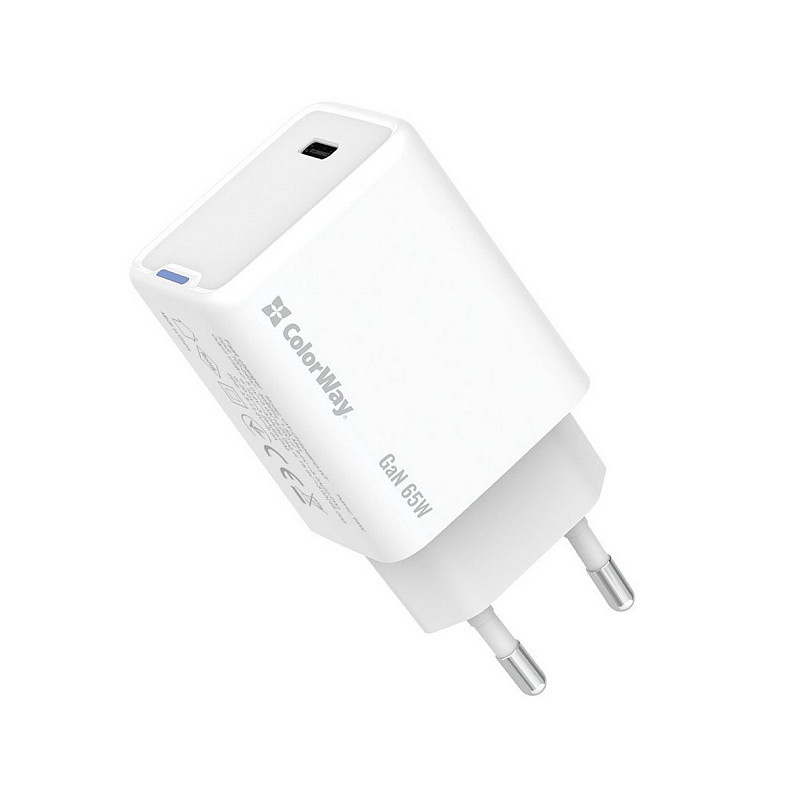Зарядний пристрій ColorWay GaN Mini 65W PD Port PPS USB-C White (CW-CHS049PD-WT)