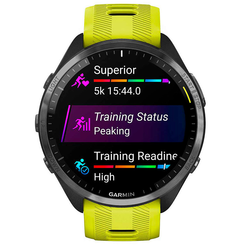 Спортивные часы Garmin Forerunner 965 Carbon Gray DLC Titanium Bezel with Black Case and Amp Yellow/Black Silicone Band