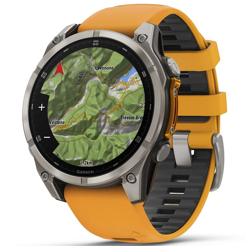 Спортивные часы GARMIN Fenix 8 47mm AMOLED Sapphire Graphite DLC Titanium with Spark Orange Silicone Band