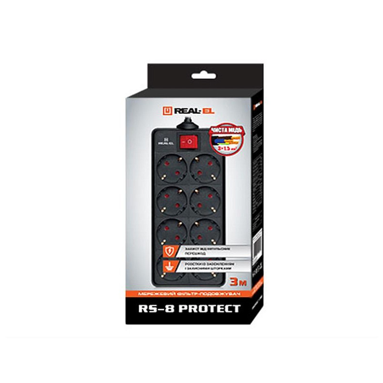 Фільтр живлення REAL-EL RS-8 PROTECT 1.8m Black