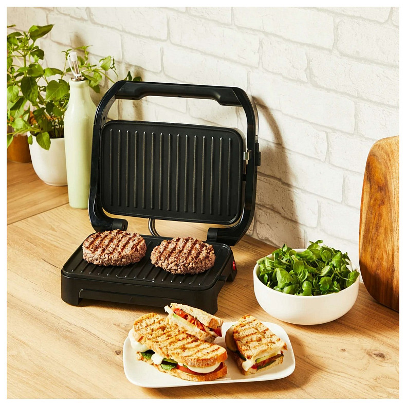 Гриль Tefal прижимной Inicio Compact 1000Вт, темп. режимов-1, алюминий, черно-серебряный