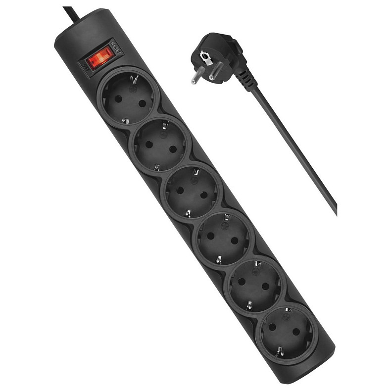 Power filtr 5,0м Defender DFS 155, чорний, 6 розеток, з вимикачем