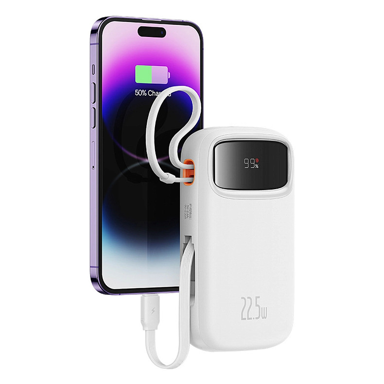 УМБ Baseus 20000mAh Qpow2 22.5W PD,QC3.0 USB-A, USB-C In/Out, with USB-C/Lightning cable,White