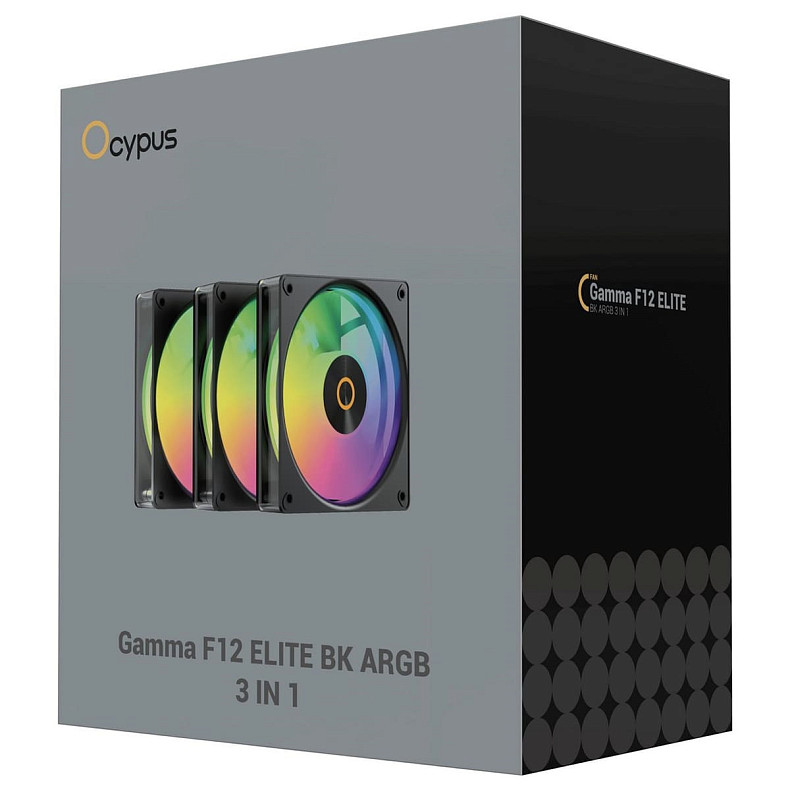 Набір із трьох вентиляторів Ocypus GAMMA F12 ELITE BK ARGB REVERSE BLADE 120MM 3 IN 1 (GAMMA-F12-BK3AM01E-GL)