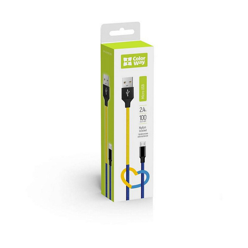 Кабель ColorWay USB-microUSB, 2.4А, 1м, Blue/Yellow (CW-CBUM052-BLY)