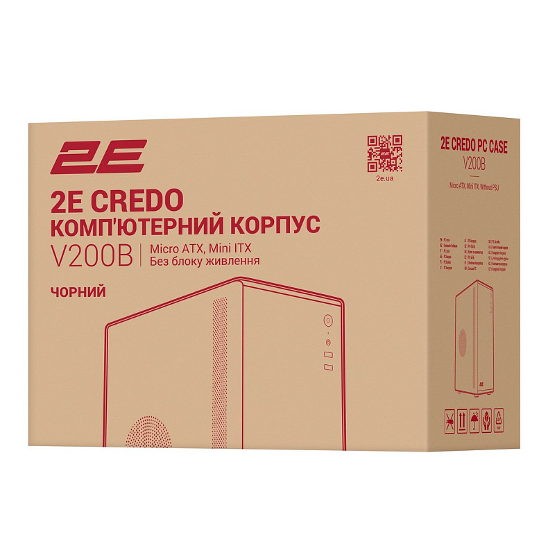 Корпус 2E Credo V200B без БП, 2xUSB3.0, 1x80мм, VGA 250мм, mATX, черный